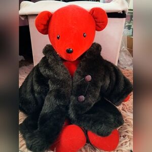 Vintage north American bear Co! Red teddy in vintage fur coat!